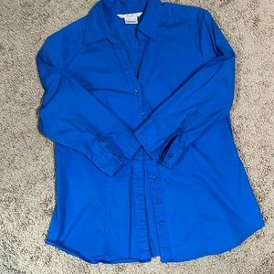 Blue Teal  3/4 stretch button down blouse